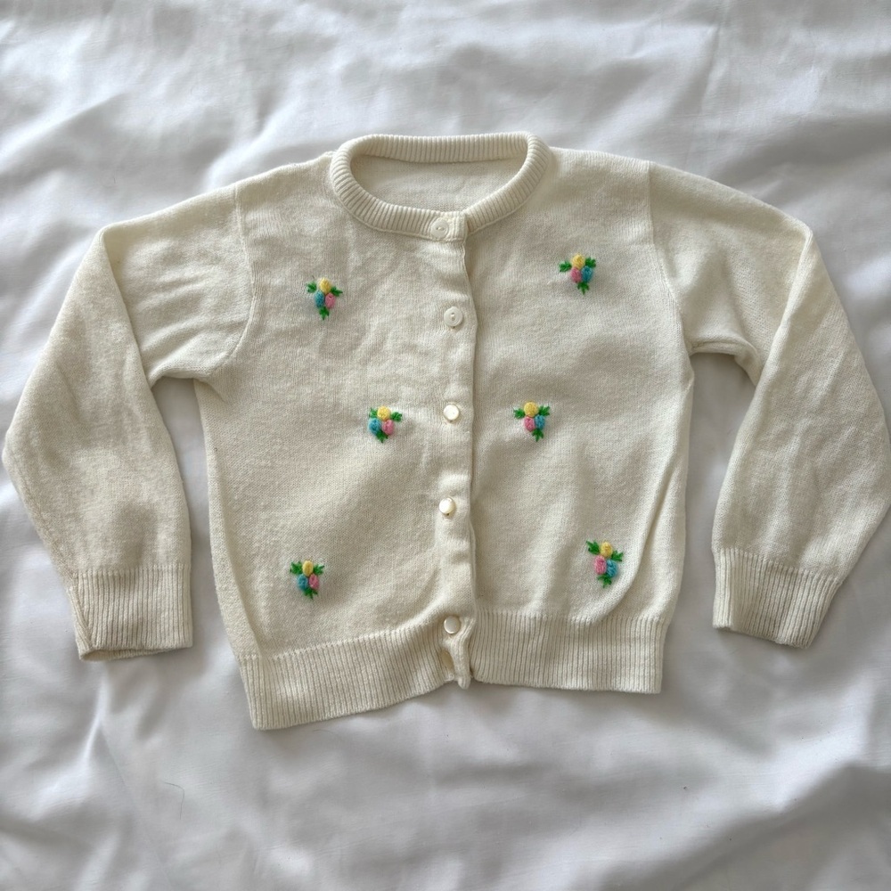 Vintage toddler cardigan sweater floral pastel detailing knit cottage 18-24